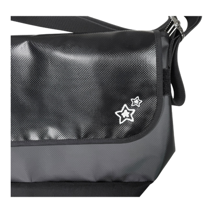 BLACK VINYL MESSENGER BAG