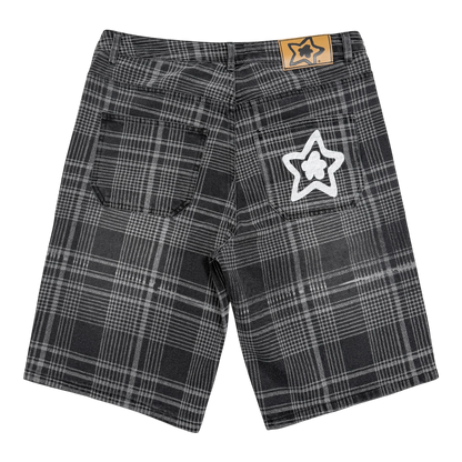 PLAID JEAN SHORTS BLACK