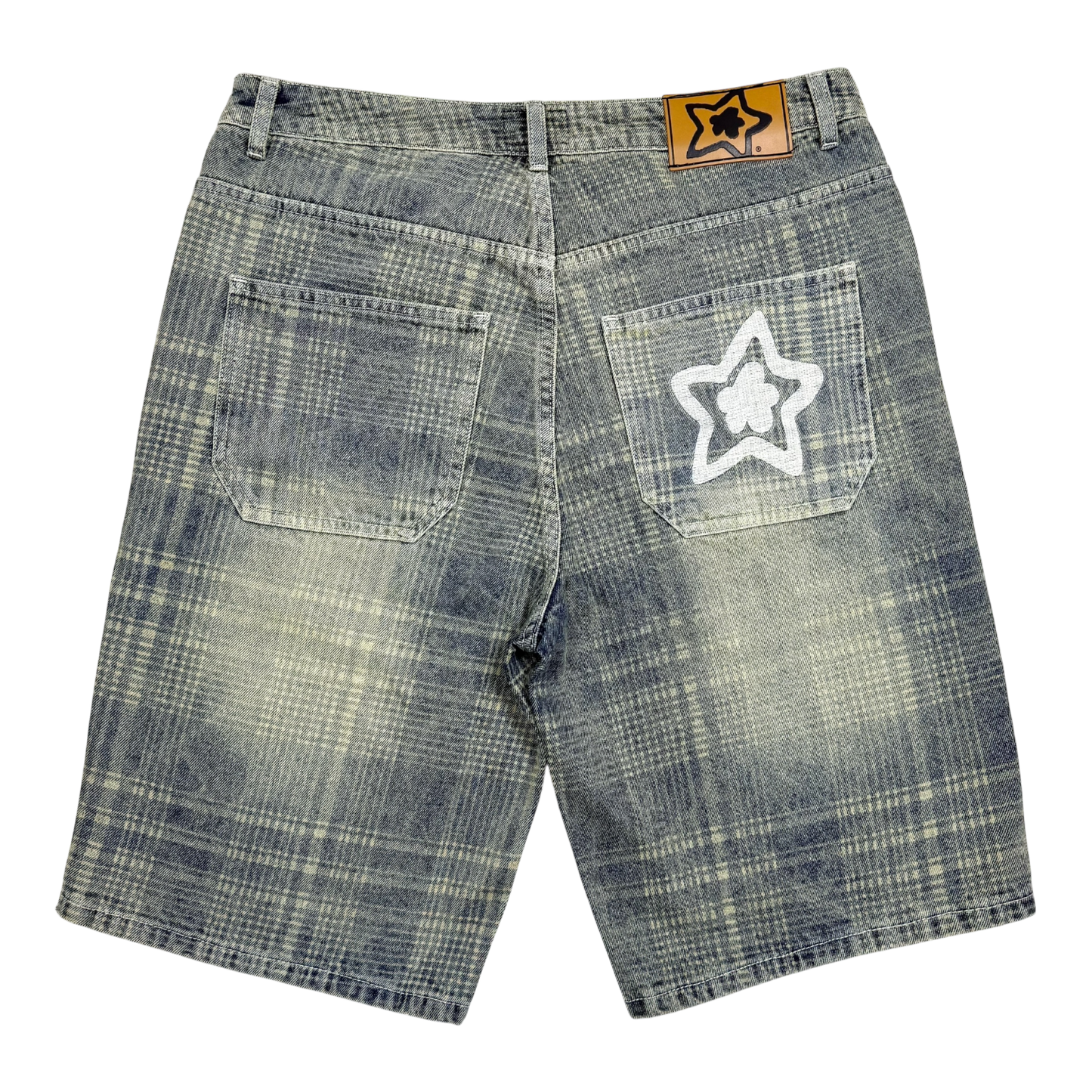 PLAID JEAN SHORTS BLUE