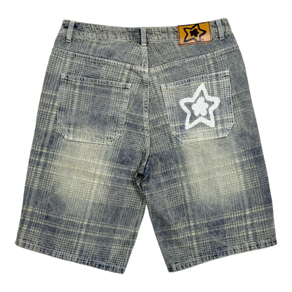 PLAID JEAN SHORTS BLUE