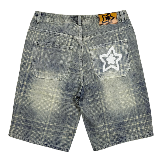 PLAID JEAN SHORTS BLUE