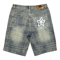 PLAID JEAN SHORTS BLUE
