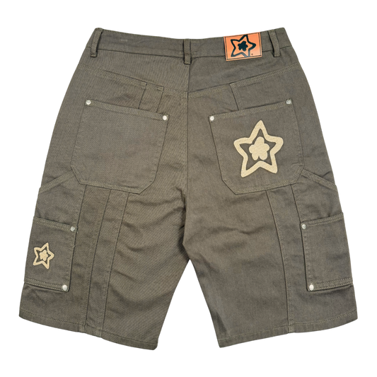 DOUBLE KNEE SEAM JEAN SHORTS OLIVE