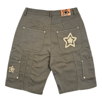 DOUBLE KNEE SEAM JEAN SHORTS OLIVE