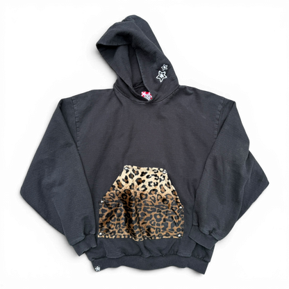 BLACK LEOPARD POCKET HOODIE