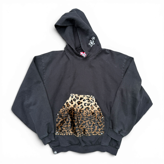 BLACK LEOPARD POCKET HOODIE