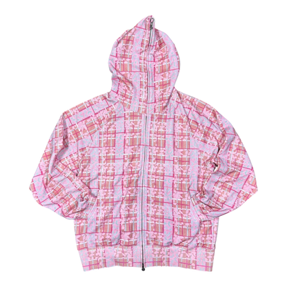 LEOPARD PLAID FULL ZIP HOODIE PINK