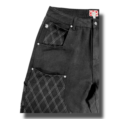 CROSS STITCH DOUBLE KNEE JEANS BLACK