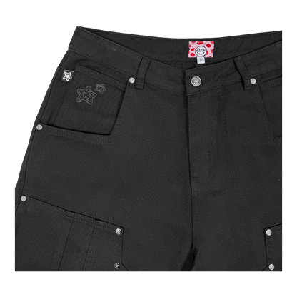 DOUBLE KNEE SEAM JEAN SHORTS BLACK