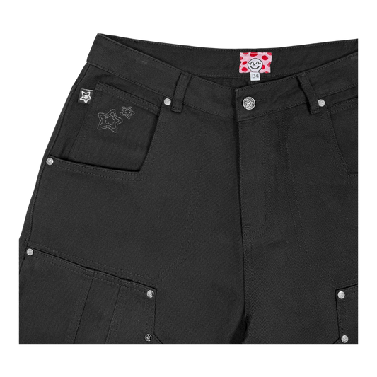 DOUBLE KNEE SEAM JEAN SHORTS BLACK