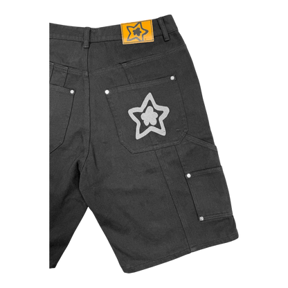 DOUBLE KNEE SEAM JEAN SHORTS BLACK