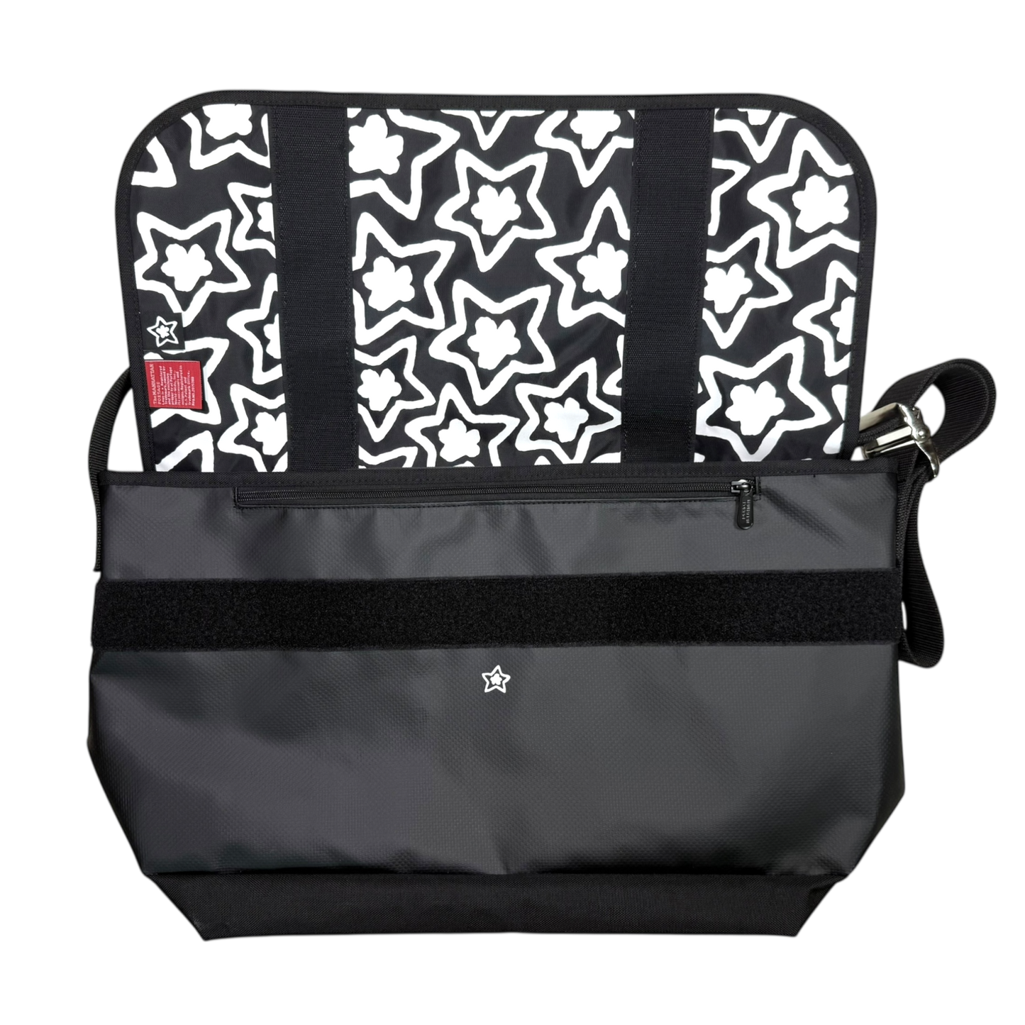 BLACK VINYL MESSENGER BAG