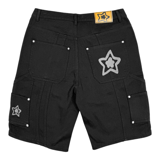 DOUBLE KNEE SEAM JEAN SHORTS BLACK