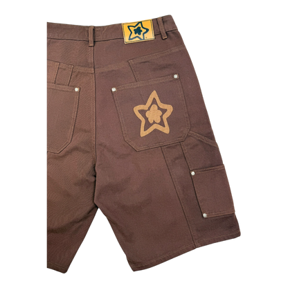 DOUBLE KNEE SEAM JEAN SHORTS BROWN