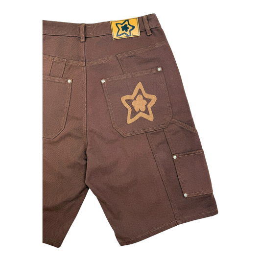 DOUBLE KNEE SEAM JEAN SHORTS BROWN