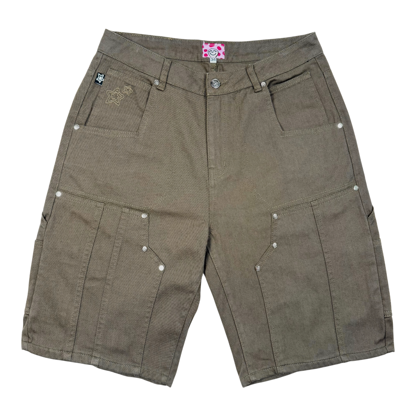 DOUBLE KNEE SEAM JEAN SHORTS OLIVE