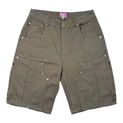 DOUBLE KNEE SEAM JEAN SHORTS OLIVE