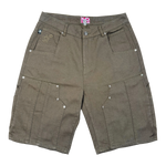 DOUBLE KNEE SEAM JEAN SHORTS OLIVE