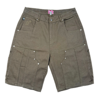 DOUBLE KNEE SEAM JEAN SHORTS OLIVE
