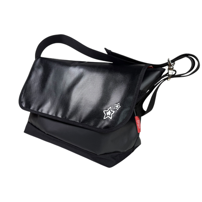 BLACK VINYL MESSENGER BAG