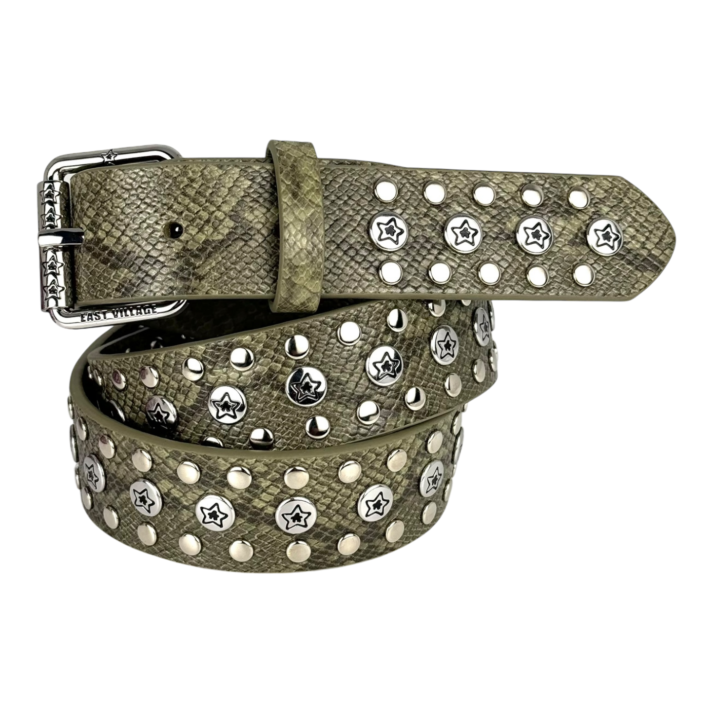 STUDDED SNAKE BELT OLIVE