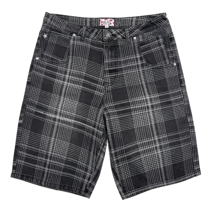 PLAID JEAN SHORTS BLACK