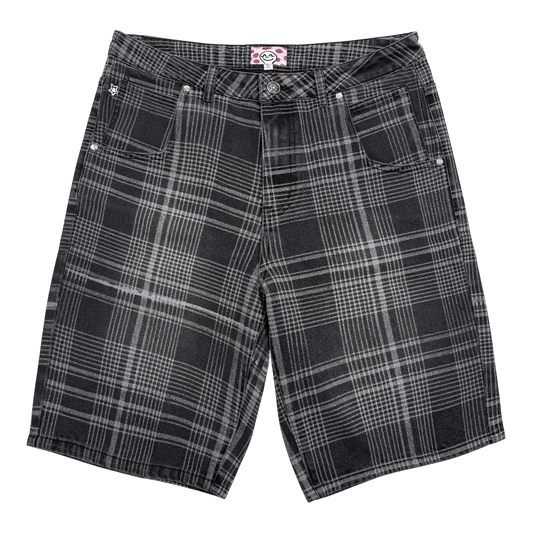 PLAID JEAN SHORTS BLACK