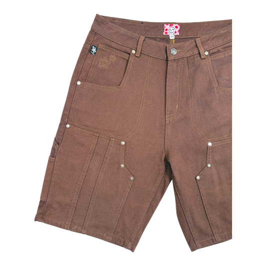 DOUBLE KNEE SEAM JEAN SHORTS BROWN