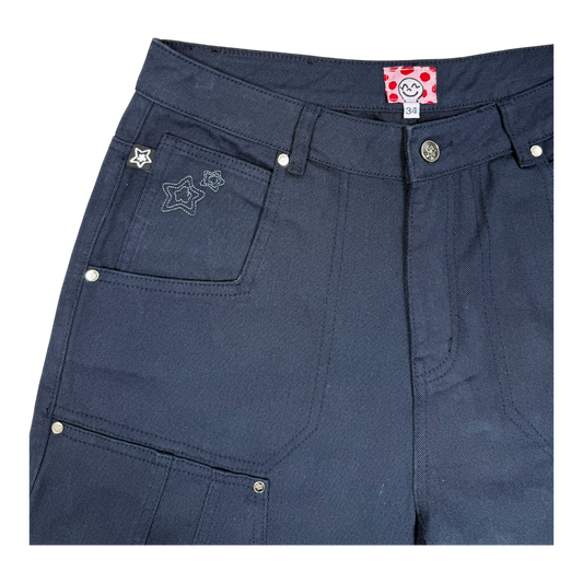 DOUBLE KNEE SEAM JEAN SHORTS NAVY