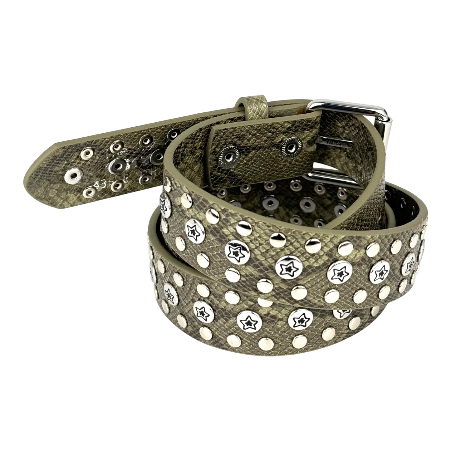 STUDDED SNAKE BELT OLIVE