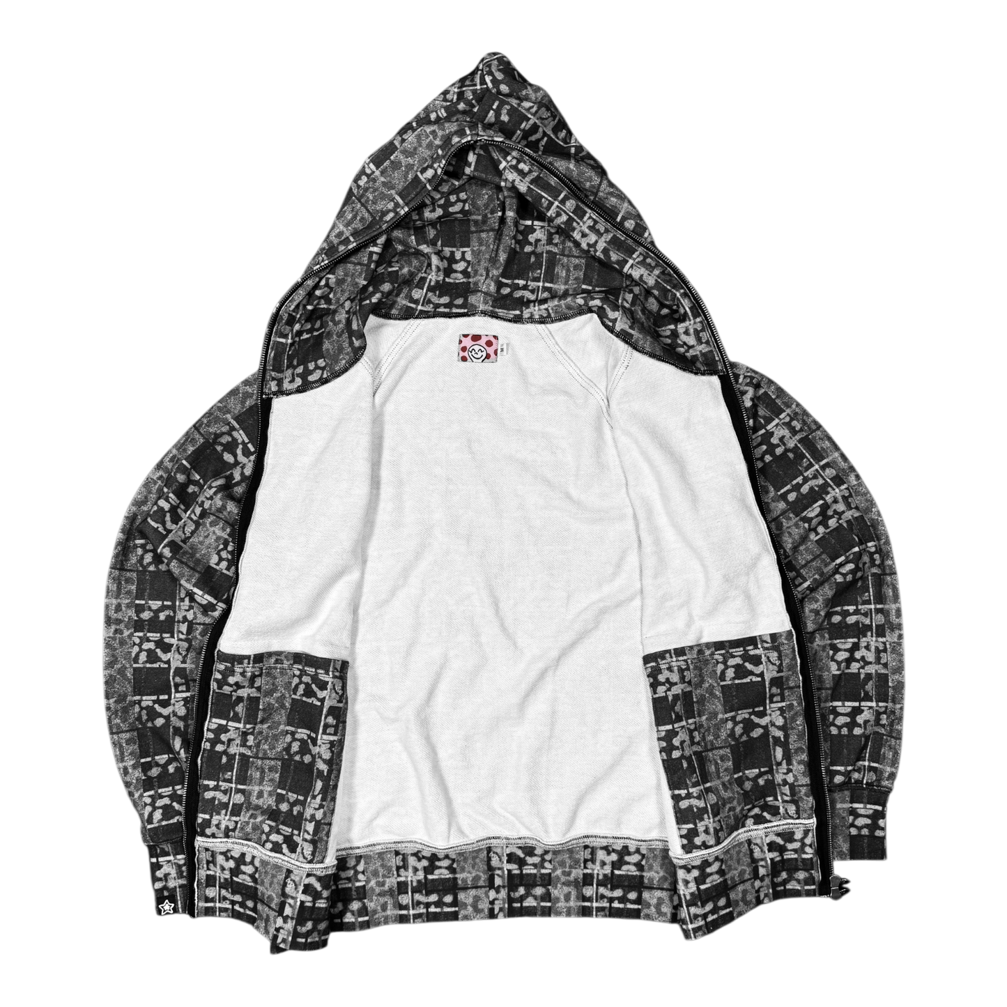 LEOPARD PLAID FULL ZIP HOODIE BLACK