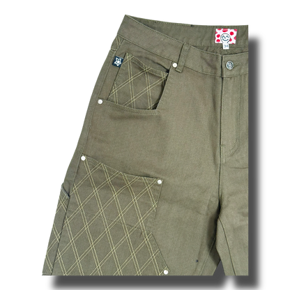 CROSS STITCH DOUBLE KNEE JEANS OLIVE