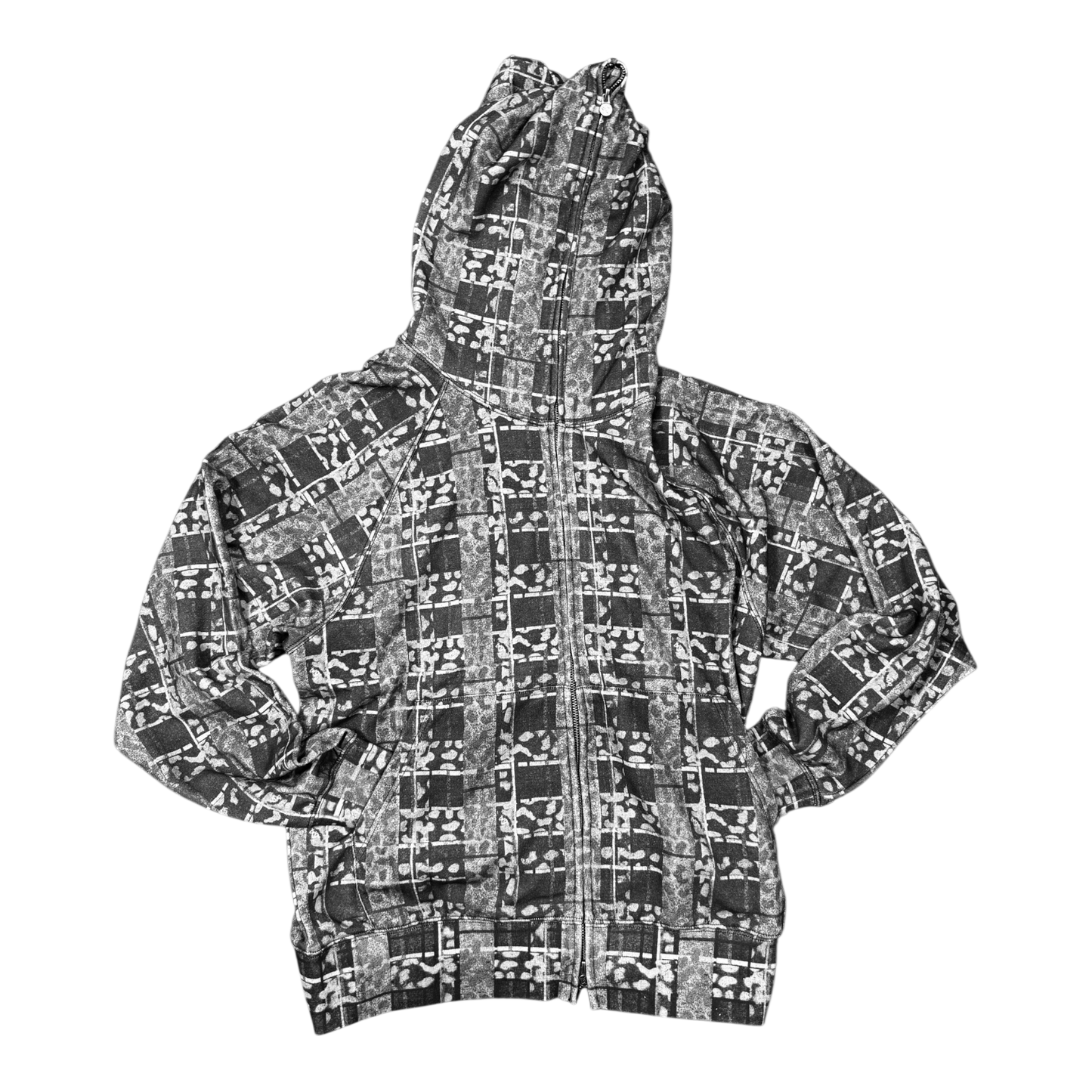 LEOPARD PLAID FULL ZIP HOODIE BLACK