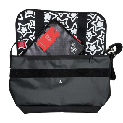 BLACK VINYL MESSENGER BAG