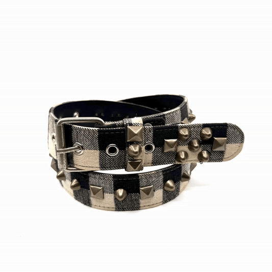 PLAID STUDDED BELT #7