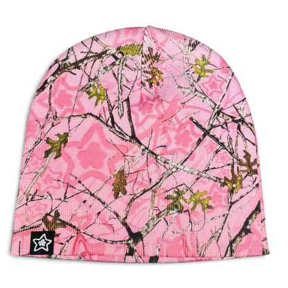 The Star Team pink Realtree camouflage skully beanie with a digital print and branded star logo patch